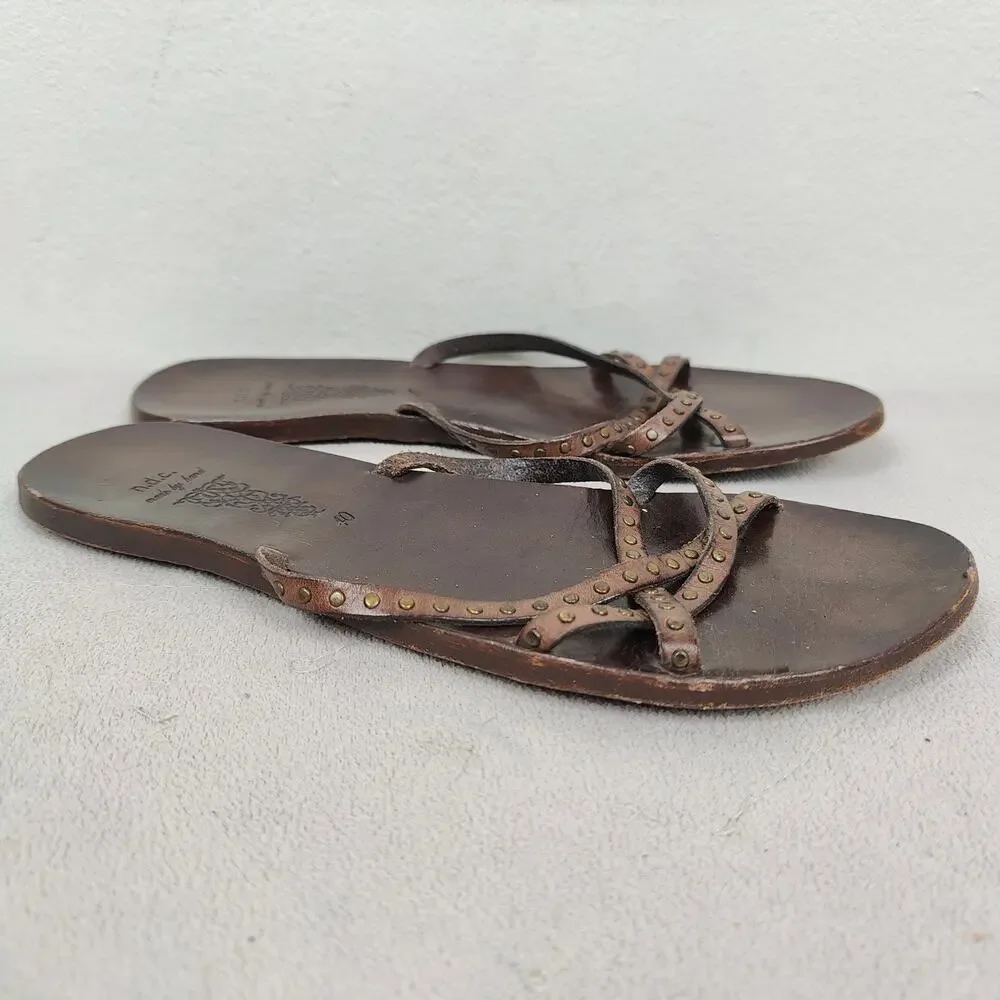 N.D.C. Made by Hand Sandals Womens 40 10 Brown Studded Leather‎ Slip On Flats